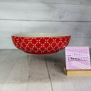 Daily Chef Red White Textured Floral Round Stoneware Oven Safe 11" Serving Bowl
